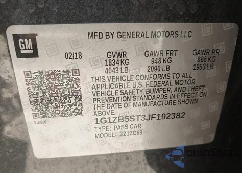 2018 Chevrolet Malibu 1Ls из США, поврежденный, VIN 1G1ZB5ST3JF192382